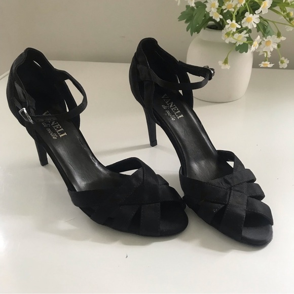 VERO CUOIO VANELI Women's Black Ankle Strap Heels Open Toe Size 7,5 - Picture 5 of 14